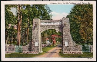 TIFTON GA Fulwood Park Gate Vintage Georgia City Postcard Early Old 