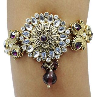   Antique Gold Tone Purple CZ Wedding Arm Bracelet Traditional Jewelry