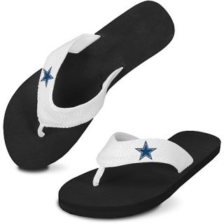 For Bare Feet Dallas Cowboys Womens White Sequin Flip Flops    
