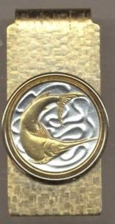 Singapore 20 Cent Sword Fish Money Clip Gold on Silver Coin Jewelry