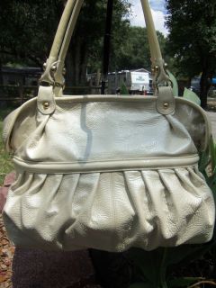 Gilda Tonelli Beige Patient Leather Large Satchel Tote Handbag purse