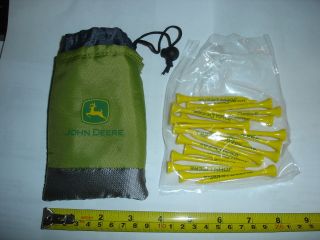   DEERE GREEN PADDED POUCH WITH DRAW STRING AND 2 3/4 INCH GOLF TEES