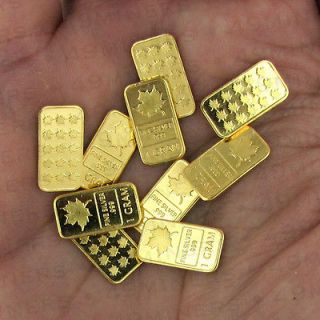   10 TEN 1 GRAM GOLD dipped .999 PURE SILVER MAPLE LEAF BULLION ART BARS