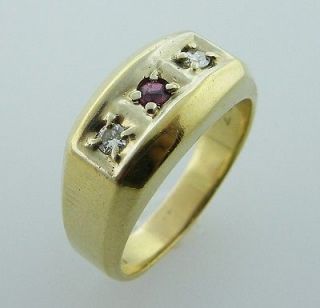 Vintage Estate Jewelry 14K Gold Diamond Ruby Mens Ring