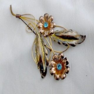   Silver Van Dell Multi Color Gold Turquoise RS Floral Brooch Pin