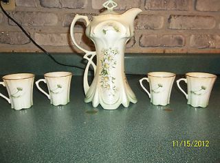 LIMOGES CHINA FANCY HOT CHOCOLATE SET PITCHER W/CUPS