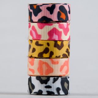   new 25YDS 3/8 mixed 5 style leopard grosgrain ribbon Lot 25 Yards