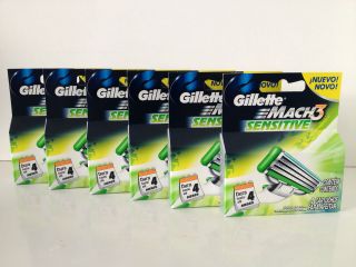 Gillette Mach3 Sensitive Razor Blades Cartridges 6 Packs 24 Blades 