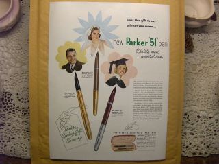 1952 Old Print Ad New Parker 51 Fountain Ink Pen Gift