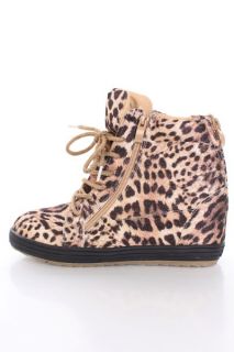 Leopard Print Shimmer Fabric Zippered Sneaker Wedges @ Amiclubwear 