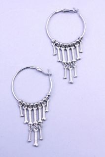 Silver Textured Bone Hoop Metal Earrings @ Amiclubwear Earrings Online 
