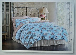 Simply Shabby Chic Ruched Smocked Blue Duvet Shams Set Pink Cabbage 