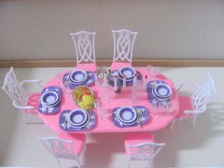 Barbie Size Dollhouse Furniture dining room with plates glasses candle 