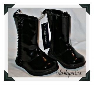 NWT adorable FADED GLORY DASH Patent Leather RUFFLE BOOTS SZ3,4,5,6 