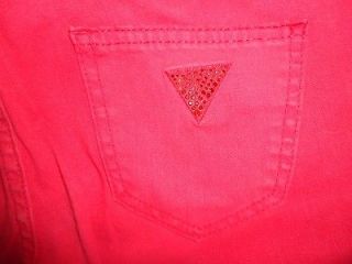 NEW WOMENS GUESS BEVERLY SKINNY ZIPPER LEG FLAME RED WASH COLOR JEANS 