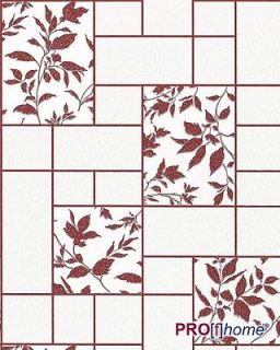   24 tile floral kitchen bath vinyl wallpaper white red silver glitter