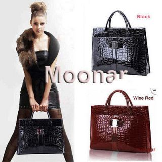   Patent Leather Crocodile Pattern Totes Handbags Large Sling Purse Bags
