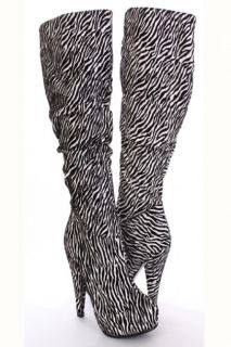 Zebra Print Faux Leather Ruched Style Tall Boots @ Amiclubwear Boots 
