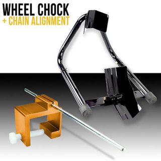   Front 17 Wheel Chock Stand Black & Chain Alignment Tool Sportsbike