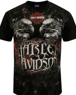 Harley Davidso​n Mens Eagle Power All Over Print Black Biker T Shirt