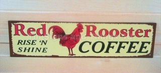 Red Rooster Coffee TIN SIGN vtg metal wall decor kitchen rustic 