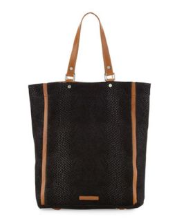 Python Stamped Suede Tote Bag, Black   