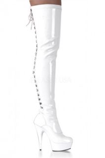 Home / White Stretch Faux Leather Platform Thigh High Boots