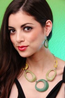Home / GREEN CUT OUT DESIGN TEXTURE POLISH EARRINGS NECKLACE SET