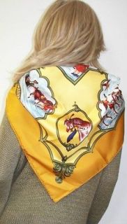 HERMES Silk 34 scarf, Golden Yellow Colorway Les Chevaux des Moghols 
