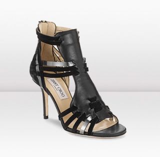 Jimmy Choo  Margy  Matt Leather and Mirror Leather Sandals 