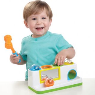 This pounding playset features a brightly coloured hammer and ball set 