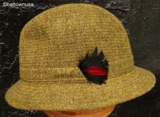 NEW Irish Walking Hat Donegal Tweed Wool Walker Olive Yellow Jonathan 