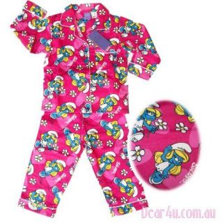 BNWT Girls Flannelette Flannel Pyjama pajama   The Smurfs Smurfette 