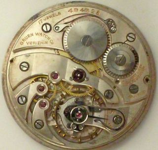 GRUEN VERITHIN COMPLETE Running Pocket Watch Movement   Spare Parts 