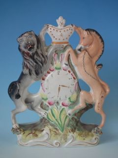 Staffordshire lion & unicorn clock group