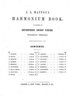 HARMONIUM MUSIC J. L. HATTONS HARMONIUM BOOK C. 1860