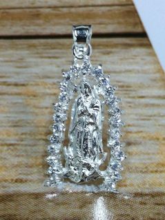 Virgen de Guadalupe Medal .925 Sterling Silver & Cubic Zirconia with 