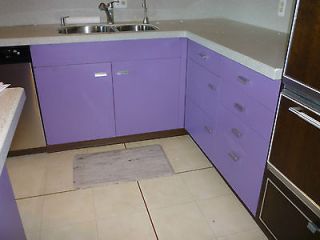 Purple and Walnut St. Charles Metal Kitchen Cabinets with Island and 