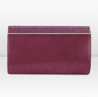 Jimmy Choo  Cayla  Plum Wetlook Leather and Pave Crystal Hinged Flip 