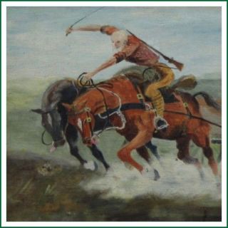 Galloping Team of Harness Horses Landscape Oil Painting