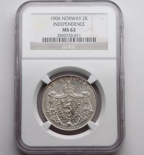 1906 Norway Independence Commemorative 2 Kroner Coin NGC MS62 