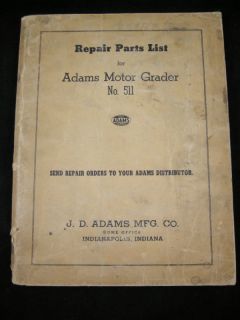 Adams 511 Motor Grader Parts Manual Repair Parts List