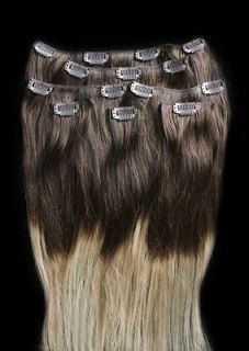 16 18 20 22 24 26 REMY Human OMBRE Hair Extensions Clip in #T4 