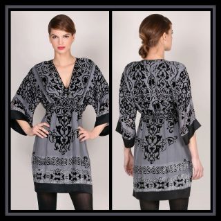 Hale Bob Grey Silk Velvet Dress XS 0 2 4 NWT New Neutral Renaissance 