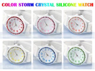 Fashion Color Storm Crystal Men Lady White Silicone Gel Rubber Jelly 