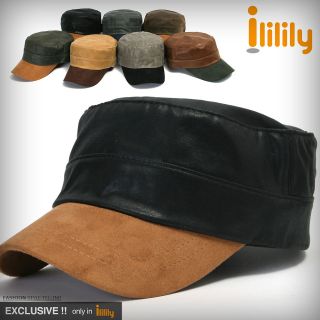   New Mens Faux Leather Suede bill flat top Military Cadet Hat Cap 509