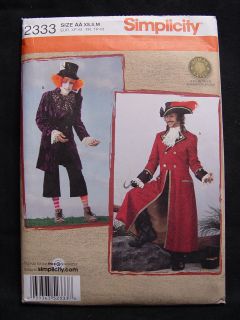 Captain Hook MAD Hatter Costume 2sew PATTERN Simplicity 2333 Mens 