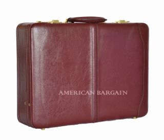   Burgundy Leather Expandable Hard Attache Case Briefcase with Portfolio