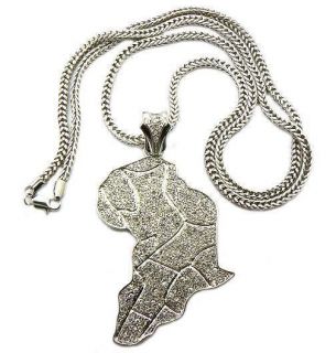 NEW ICED OUT AFRICA MAP PENDANT & 4mm/36 FRANCO CHAIN HIP HOP 