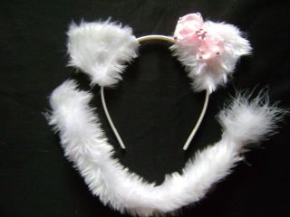 Hello Kitty Ears & Tail Headband White/Baby Pink Bow